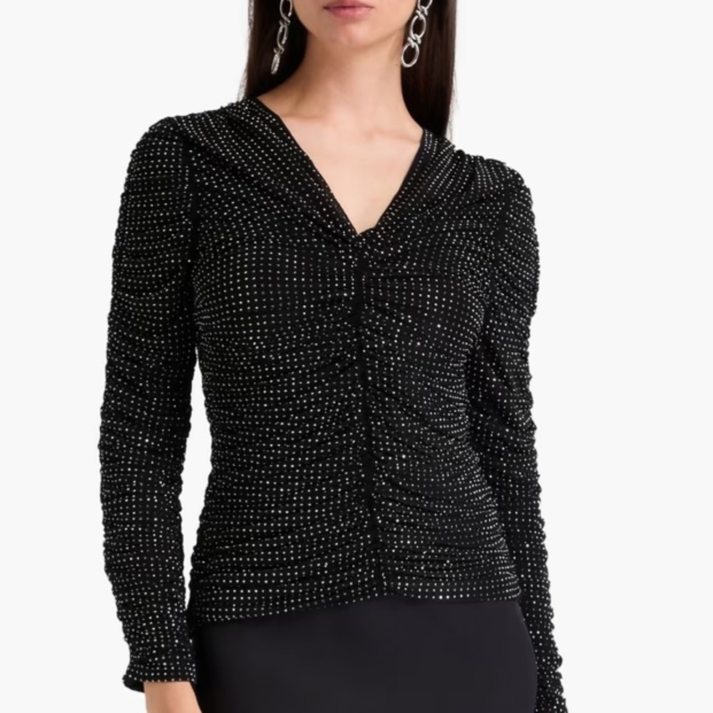 SIMKHAI Black Crystal Embellished Ruched Top – Size M (NWT, $425 Retail)